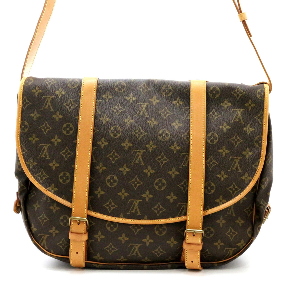 Louis Vuitton Saumur Monogram Canvas Leather Crossbody Bag Brown